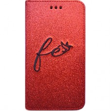 Capa Book Cover para Motorola Moto E5 Plus - Gliter Fé Vermelha